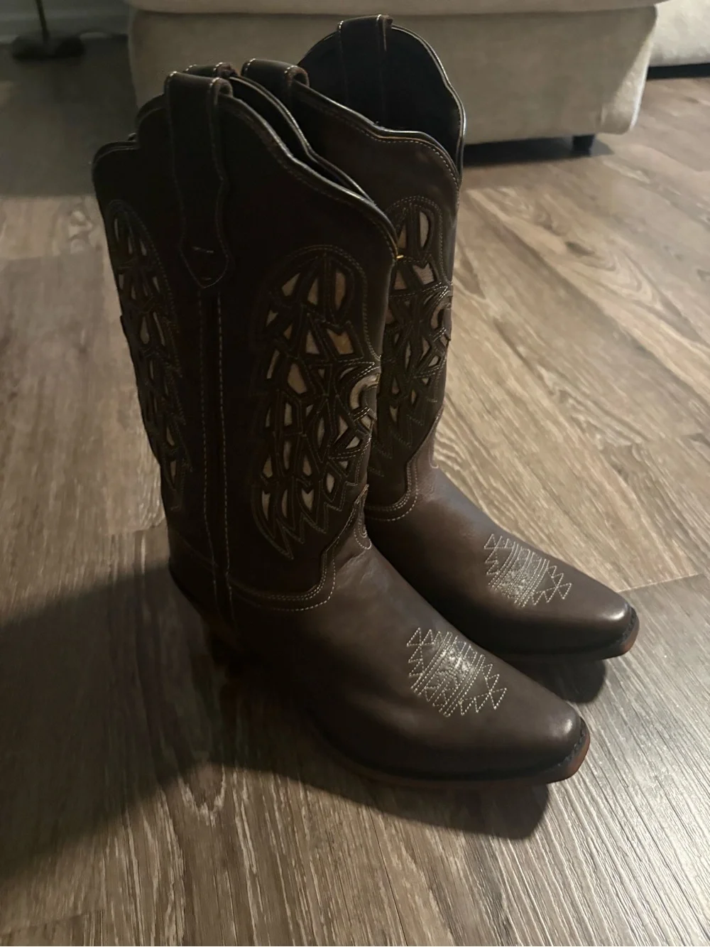 Brown Laredo Leather Western Cowboy Boots with Cutout Shaft